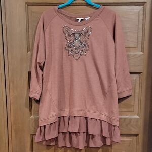 Lavish Embellished Tunic Top - Tan